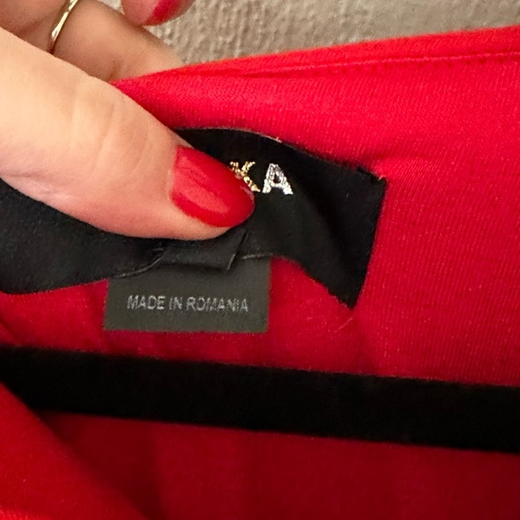 Paule Ka Red Crepe Draped Waist Detail Midi Dress - Picture 6 of 7